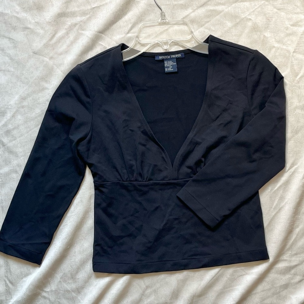 Boston Proper Vintage Black Deep V-Neck Crop Top